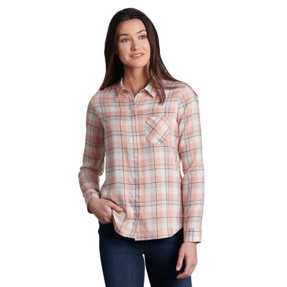 Kuhl Hadley Long Sleeve Shirt Peach Plaid Womens Medium - Picture 1 of 7